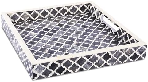 Handicrafts Home Bone Inlay Grey & White Decorative Ottoman Tray