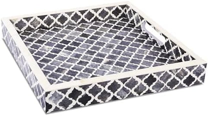 Handicrafts Home Bone Inlay Grey & White Decorative Ottoman Tray