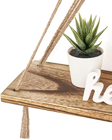 Mkono Macrame Hanging Shelves Boho Wall Decor Set of 2 Floating Wood