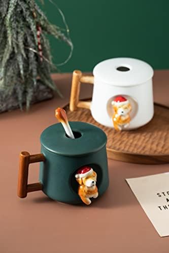 DIHOclub Ceramic Coffee Mug with Lid and Matching Spoon,Novelty 3D