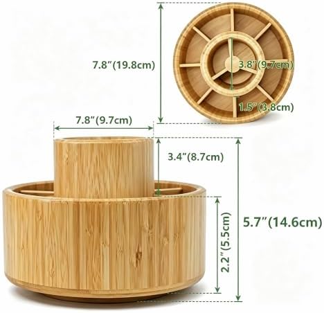 VaeFae 360 Rotating Bamboo Pen Holder for Desk, Art Supply Storage