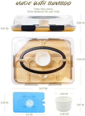 Charcuterie Board with Lid & 2 Ice Pack, Upgraded 6 Snap Laches, Sauce