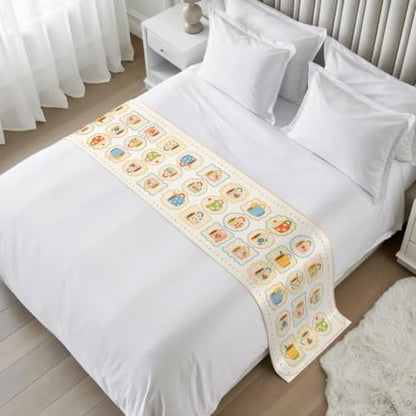 Coffee Mug Bed Runner for Bedroom, Afternoon Tea Cup Flower Stem