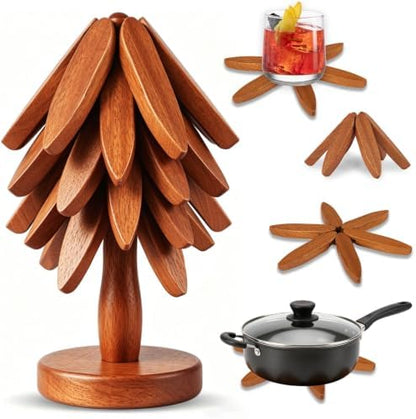 Wood Foldable Tree Trivets for Hot Dishes/Pot/Bowl/Teapot/Hot Pot