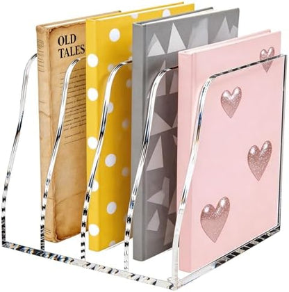 Acrylic Magazine File Holder,4 Vertical Compartments Desk Document