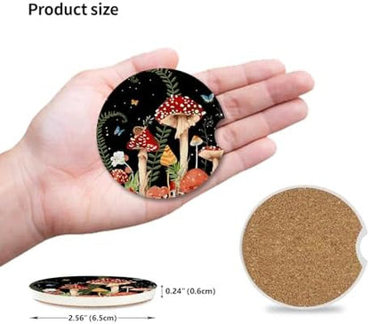 2 Pack Cute Mushroom Pattern Absorbent Car Coasters for Cup