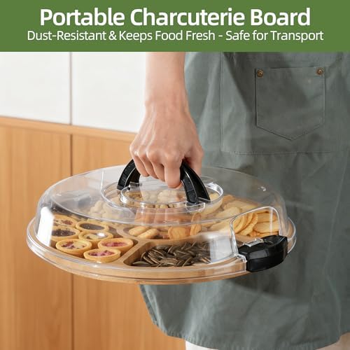 Charcuterie Board with Lid, Bamboo 6‐Compartment Portable Serving