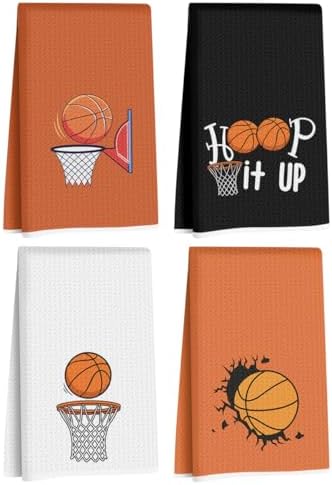 4 Pcs Basketball Hand Towels, Basketballs Gifts Reusable Dish Towels