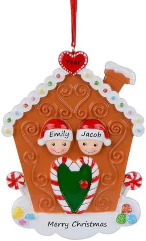 Family of 2 Christmas Ornament 2026, Personalized Gingerbread House
