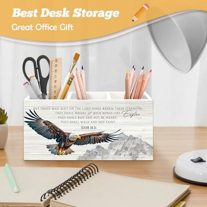 Christian Pen Holder Organizer for Desk Accessories, Eagle Bible Verse
