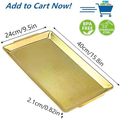 SANQIAHOME 15.8" x 9.5" Gold Serving Trays Set of 2, Stainless Steel