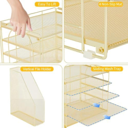 AUPSEN Gold Desk Organizers and Accessories, 5-Tier Desktop Paper File