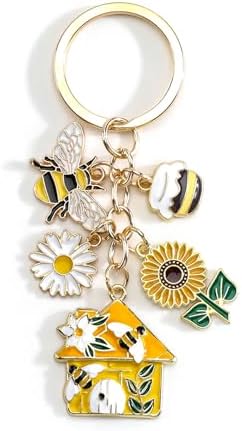 Bee Keychain,Sunflower Keychain with Honeycomb,Bee Gifts for Women