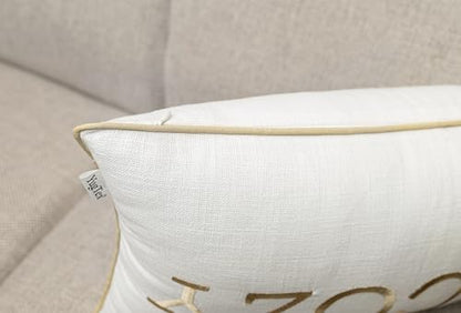 Get Cozy Embroidered 12x20 Lumbar Pillow Cover, Ivory
