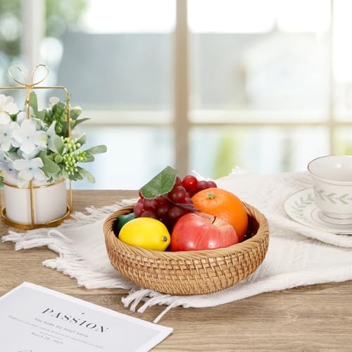 Small Keys Basket for Entryway Table 7.9" Rattan Key Bowl Round Wicker