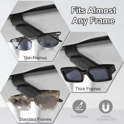 Magnetic Leather Sunglass Holder for Car, Eyeglasses Clip for