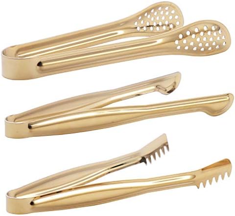 HINMAY Gold Plated Mini Serving Tongs Set 6-Inch Appetizers Tongs, Set