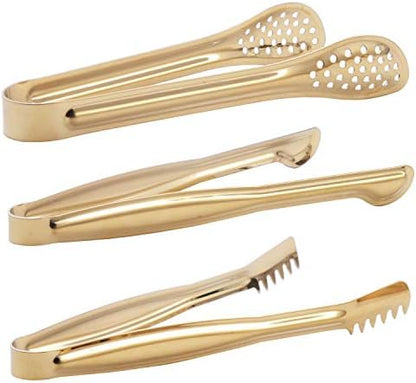 HINMAY Gold Plated Mini Serving Tongs Set 6-Inch Appetizers Tongs, Set