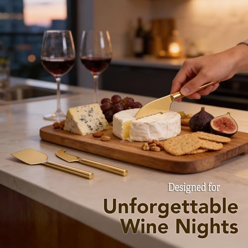 Cheese Knife Set for Charcuterie Board – 3-Piece Gold Stainless Steel
