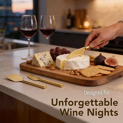 Cheese Knife Set for Charcuterie Board – 3-Piece Gold Stainless Steel