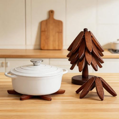 Wooden Tree Coasters Set, Black Walnut Tree Trivet for Hot Dishes