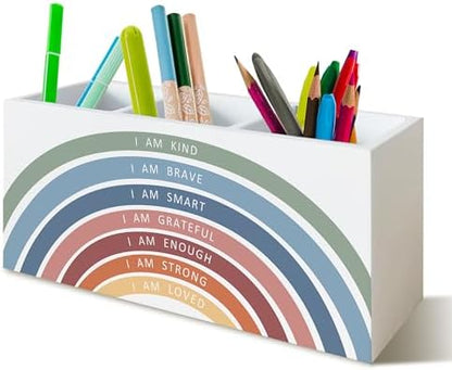 Boho Rainbow Teacher Classroom Decor Wooden Pen Pencil Holder for