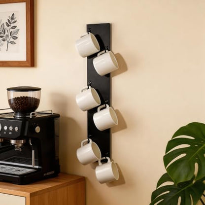 Black Wooden Cup Wall Hanger Organizer Mounted Rack Coffee Station