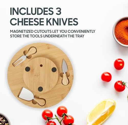 Hammer + Axe Charcuterie Board Set, Round Lazy Susan Bamboo Tray with