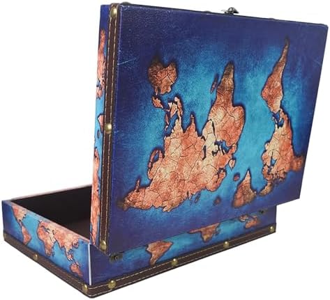 DreamsEden Decorative Wooden Storage Box with Vintage World Map Design