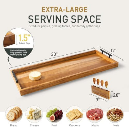 Socisen 30 in Teak Big Charcuterie Board with 4-Piece Cheese Knife Set