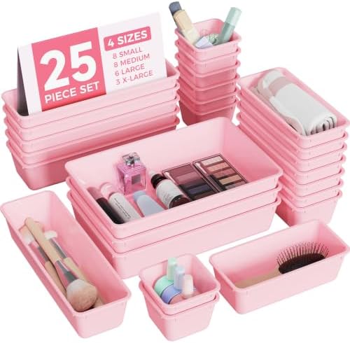 BiuLeon 25 PCS Plastic Drawer Organizers Set, 4-Sizes Vanity and