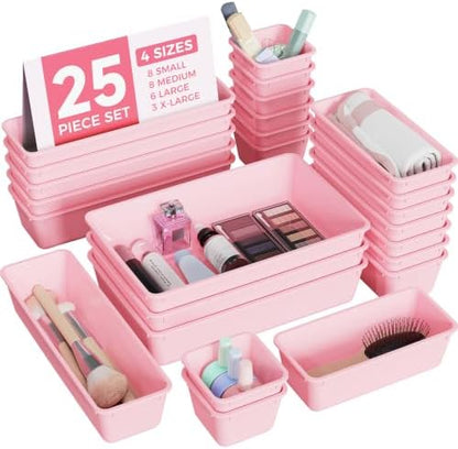 BiuLeon 25 PCS Plastic Drawer Organizers Set, 4-Sizes Vanity and