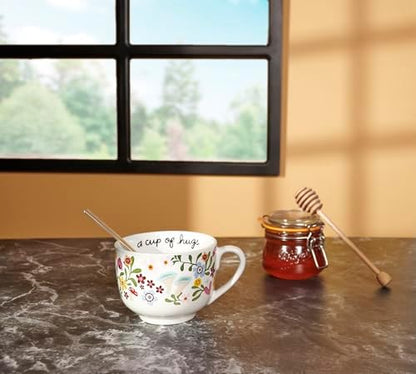 Primitives by Kathy Stoneware Latte Mug 18 oz, A Cup Of Hugs Floral