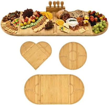 Bamboo Charcuterie Boards and Knife Set, 4 in 1 Cheese Platter