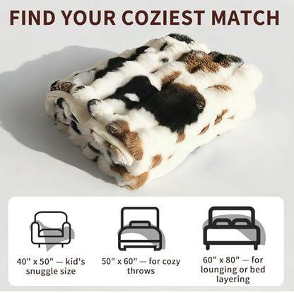 Ultra-Soft Fuzzy Faux Fur Throw Blanket,Cow Print,50x60 in