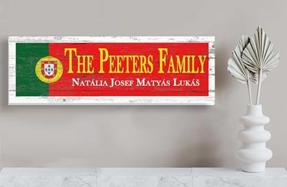 Wooden Portuguese Flag Sign - Custom Names - Personalized Portugal