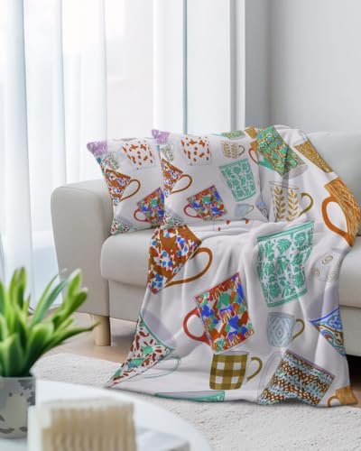 Throw Blanket with Pillow Cover Set of 2 Floral Ceramic Mugs Blankets