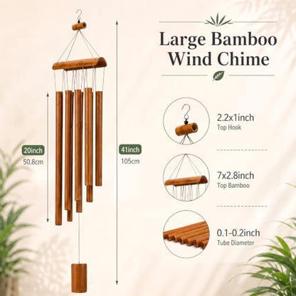 Leinuosen 41 Inch Bamboo Wind Chimes for Outside, Deep Tone