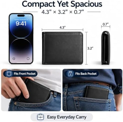 GNDR Wallet For Men Bifold Black RFID Blocking Slim Faux Leather