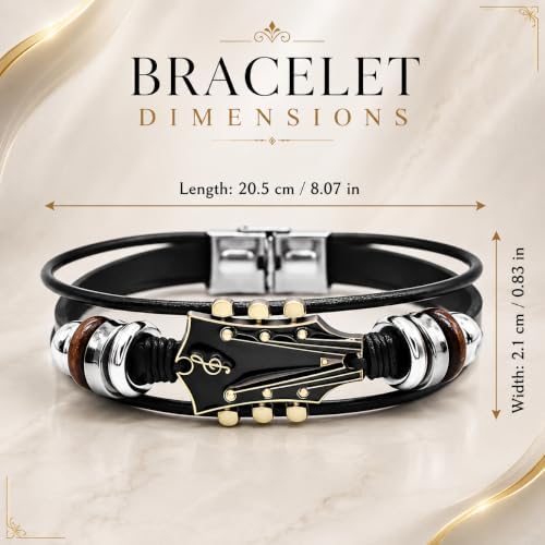 Retro Guitar Leather Bracelet for Man Women Unique Bead Braided