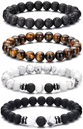 RANKEEF Tiger Eye Bracelet For Men 8MM Natural Stone Beads Bracelet