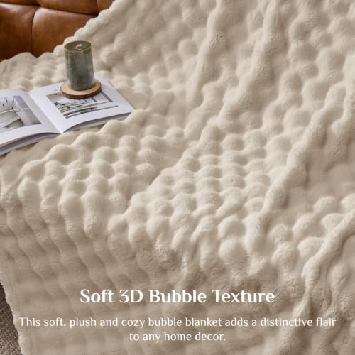 BEDELITE Beige Linen 3D Fleece Bubble Throw Blanket for Couch, 50x60