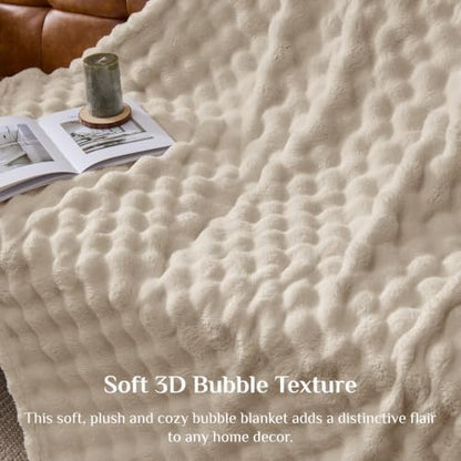 BEDELITE Beige Linen 3D Fleece Bubble Throw Blanket for Couch, 50x60