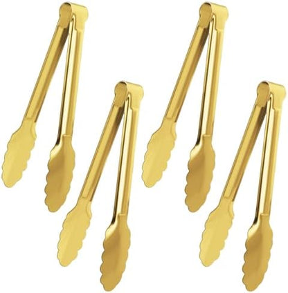 4 Pack Gold Serving Tongs XEVOM Buffet Tongs Serving Utensils Salad
