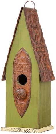 Glitzhome Vintage Hanging Birdhouse - Green Distressed Solid Wood