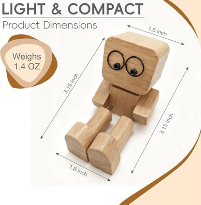 Shaking Leg Wooden Man Figurine with 12 Expression Accessories for Car