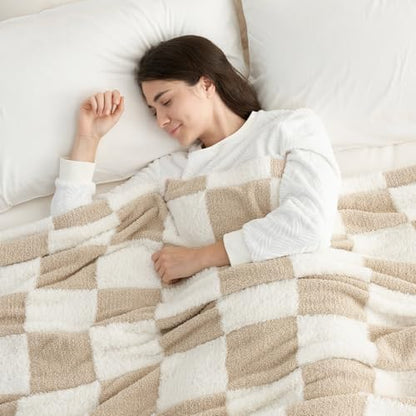 Snuggle Sac Fall Checkered Throw Blanket Faux Fur Microfiber Blankets