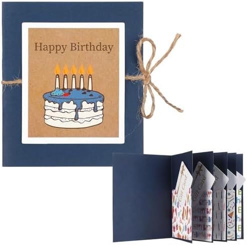 Motiskyy Happy Birthday Gift Card Book, Dark Blue, 3.5 Inch, 5 Slots