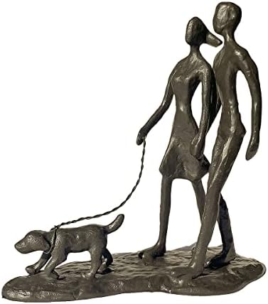 Couple and Dog Cast Iron Sculpture, Romantic Couple Love Metal Art