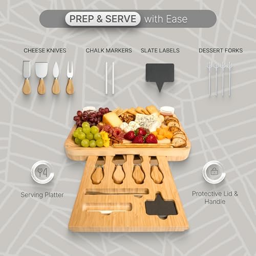 Charcuterie Board Set with Handless Lid – Bamboo Cheese Board with